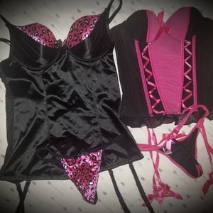 Small 2 Lingerie Sets Pink Black Playboy Corset